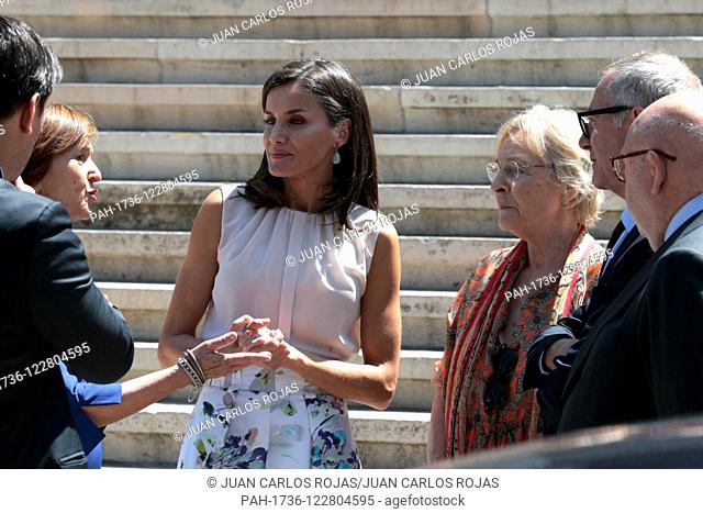 Madrid, Spain; 07/30/2019..Letizia Queen of Spain visits the National Library in Madrid, is received by the Minister of Culture José Guirao (2d R)