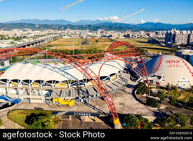 Taichung, Taiwan - November 28th, 2019: aerial view of Taichung Intercontinental Baseball Stadium at Taichung City, Taiwan, Asia