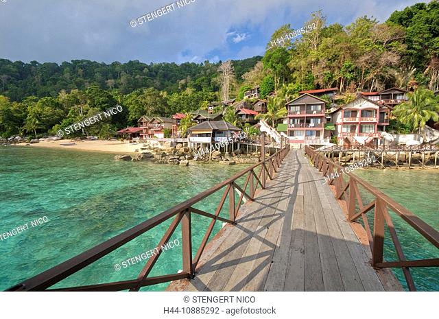 Architecture, Asia, outside, building, mountains, bridge, bungalows, holidays, vacation time, tourism, building, construction, body of water, wood, hotel