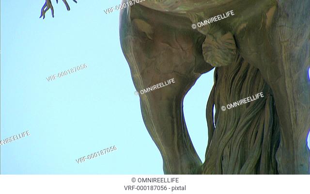 Close up of Statue King Felipe IV riding horse