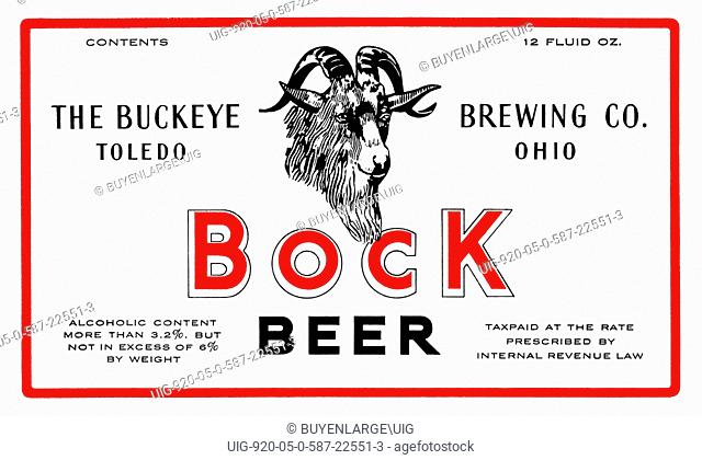 This Bock Beer was brewed by the Buckeye Brewing Company in Toledo Ohio. This original post-prohibition beer label featured the obligatory goat head to clearly...