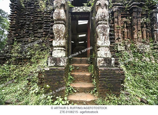 Temple staircase entrance. My Son Sanctuary, archaeological site, UNESCO World Heritage Site, Quang Nam Province, Da Nang, Vietnam, Southeast Asia