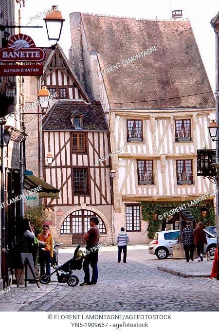 Tonw of France, Burgundy, Yonne, Noyers sur Serein and its medieval atmosphere with old half-timbered houses