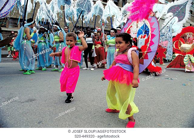 'Caribana' annual festival of Caribbean culture and traditions, Toronto. Ontario, Canada. These little kids enjoy dancing very well