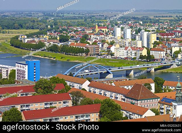 View to the Peace Bridge with Oder in Frankfurt (Oder), Brandenburg, Germany