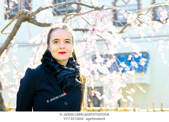 Shibuya, Tokyo / Japan - April 4 2012 : French writer AmŽlie Nothomb poses for pictures in Tokyo, Japan. She visited Tokyo to film her documentary show 'La...