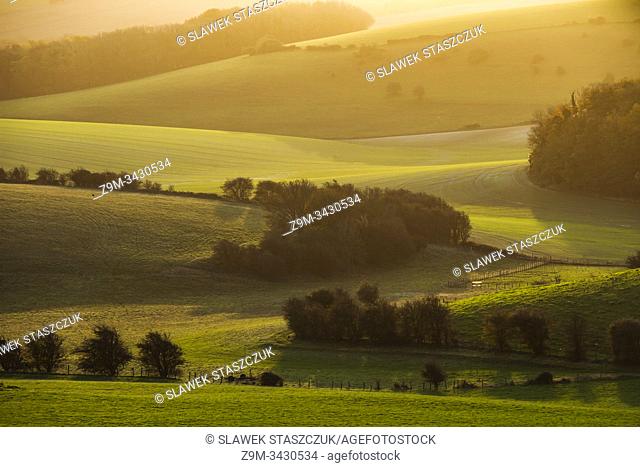 Autumn sunrise in South Downs National Park near Brighton, East Sussex, England