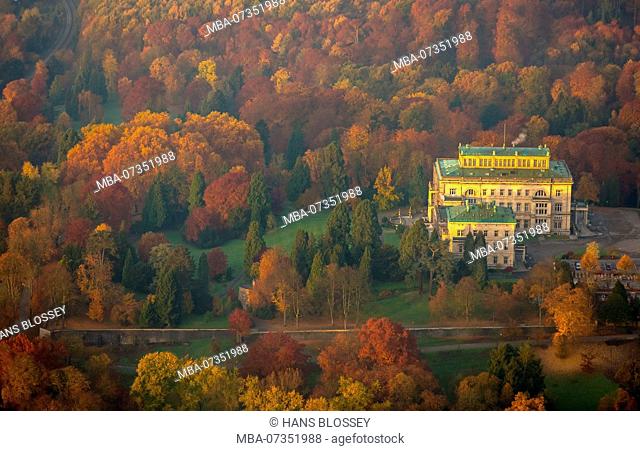 former family home of the Krupp family, Villa Hügel Essen with hill park, autumn mood, morning mood, Essen, Ruhr area, North Rhine-Westphalia, Germany