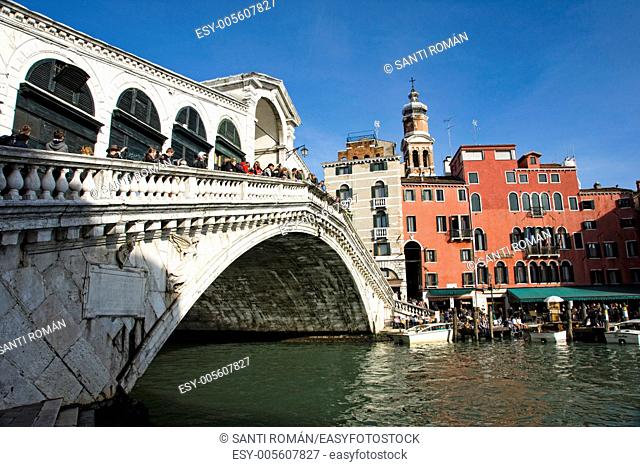 The Venetian Grand Canal with the Rialto Bridge, Venice, Italy, Europe