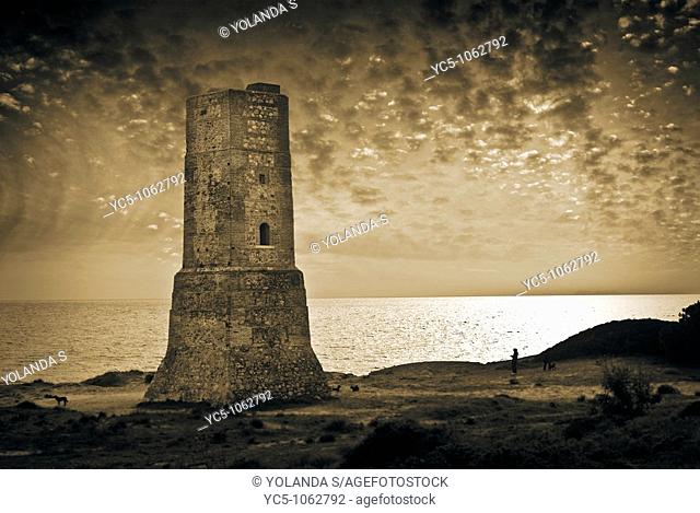 Tower, Cabopino, Marbella. Costa del Sol, Malaga province, Andalusia, Spain
