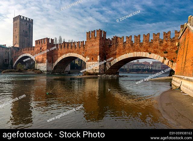 The medieval castle and bridge of Castelvecchio, in the old town of Verona