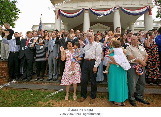 76 new American citizens taking oath of citizenship at Independence Day Naturalization Ceremony on July 4, 2005 at Thomas Jefferson's home, Monticello
