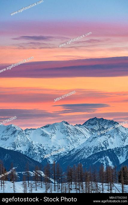 View of the Schladminger Tauern, Dachstein Massif, Dachstein, sunset, Austria