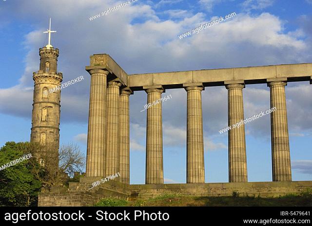 National Monument and Nelson Monument, Edinburgh, Lothian, Scotland, Edinburg, Napoleonic Wars, National Monument, Nelson Monument, National Monument