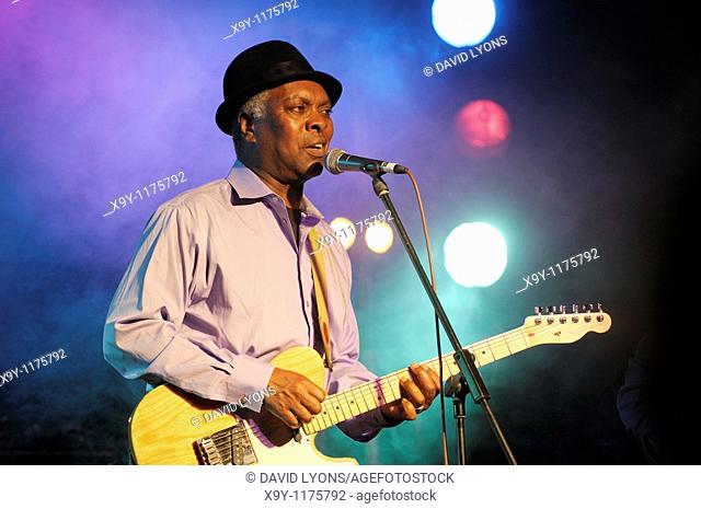 Booker T  Jones, US blues singer musician performing in the main stage marquee  Maryport Blues Festival, 2010  Cumbria, England