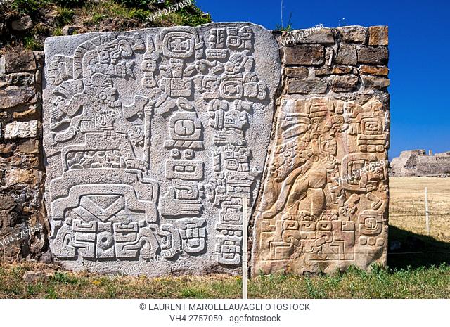 Reliefs in the South Platform at Zapotec City of Monte Alban, Oaxaca, State of Oaxaca, Mexico, North America