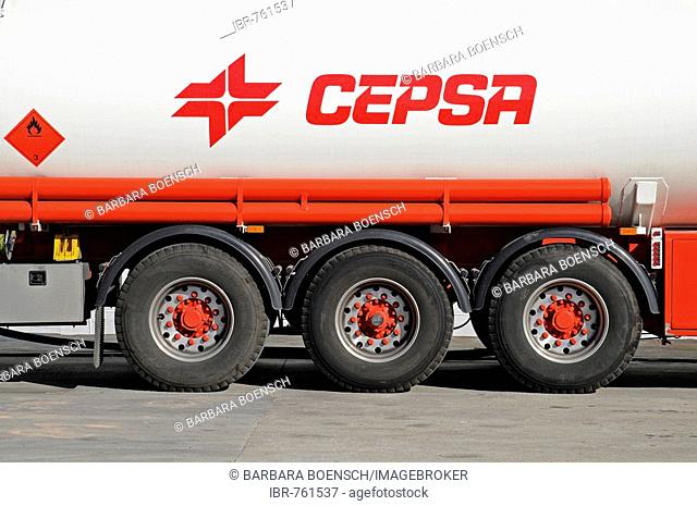 Cepsa oil company logo on a fuel truck, Denia, Valencia, Costa Blanca, Spain