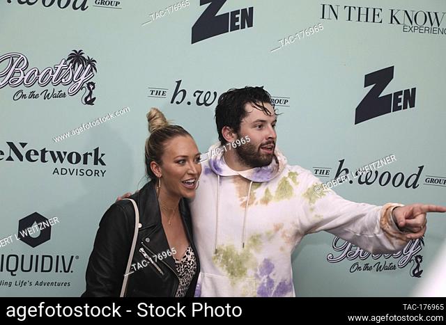 Baker Mayfield and Emily Mayfield attend Bootsy on the water on January 31, 2020 in Miami, Florida
