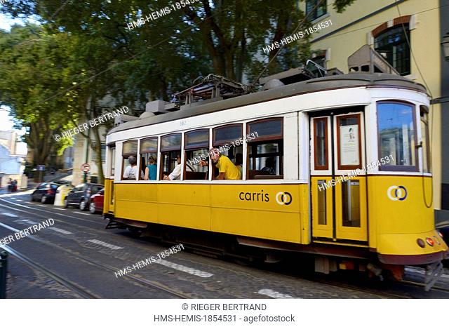 Portugal, Lisbon, Alfama district, tram (electricos) in rua Limoeiro