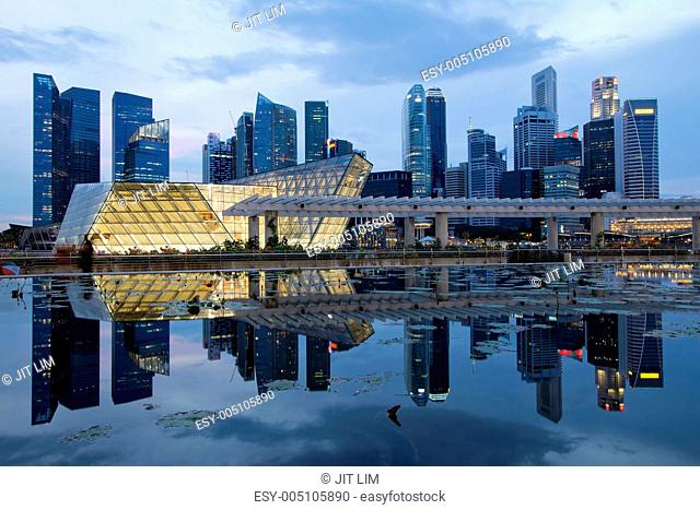 Reflection of Singapore City Skyline at Blue Hour