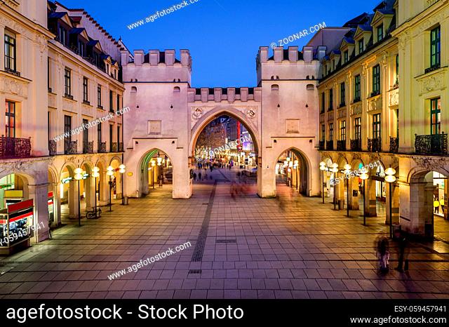Karlstor Gate and Karlsplatz Square in the Evening, Munich, Germany