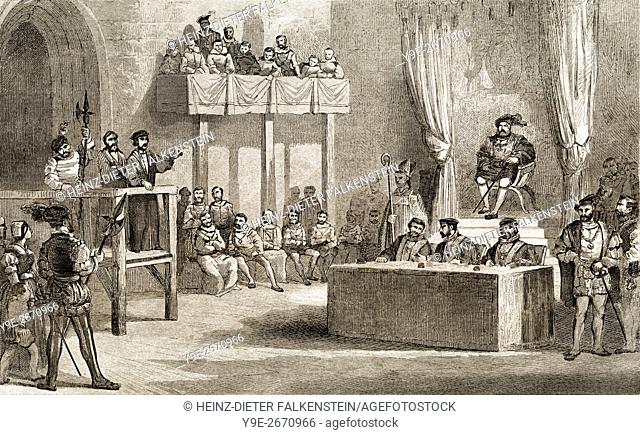 John Lambert's Trial Before King Henry VIII, Westminster, England, 1538