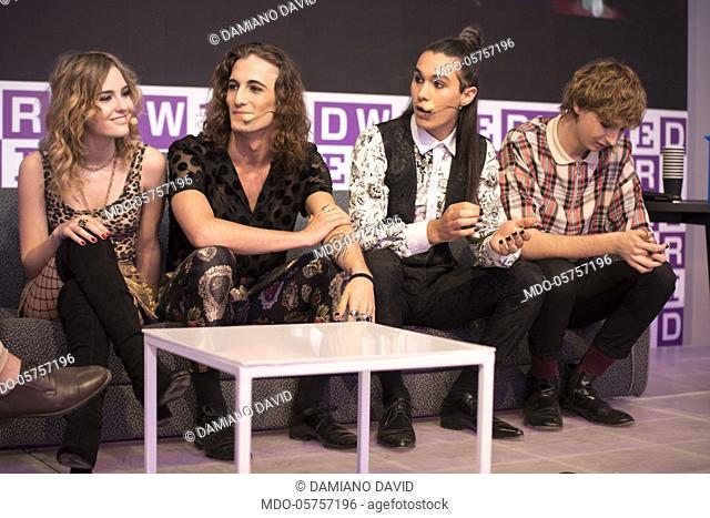Italian musicians of the Maneskin Damiano David, Victoria De Angelis, Thomas Raggia and Ethan Torchio at the Wired Next Fest in the Idro Montanelli Gardens in...
