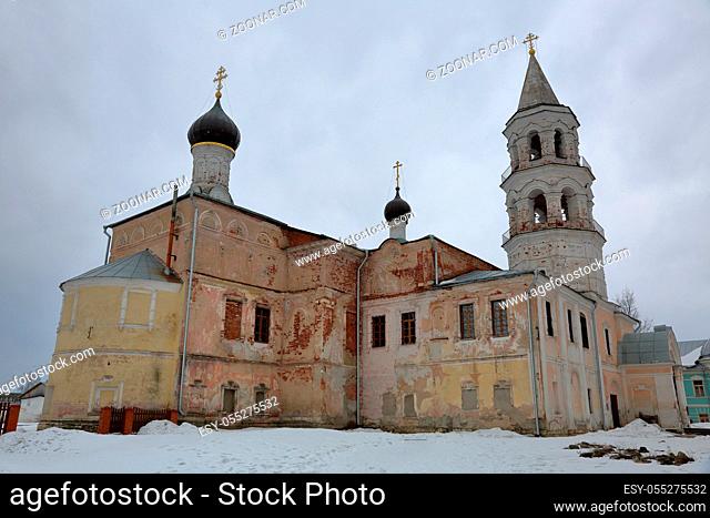 Torzhok, Russia - March 15, 2019: Borisoglebsky Monastery - the oldest in the Tver region. Founded in 1038