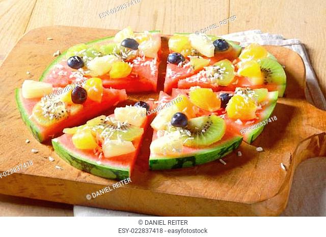 Healthy vegetarian tropical fruit watermelon pizza