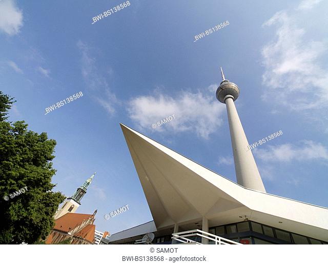 Berlin, television tower, Alex, Alexander square, church Marienkirche, Germany