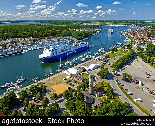 View over Travemnde with shipping traffic, Schleswig-Holstein, Germany