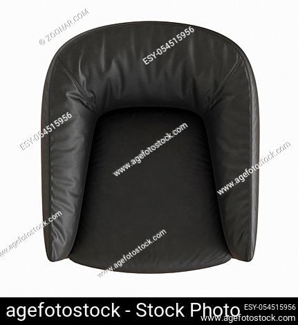 Black leather armchair top view on isolated background. 3d rendering