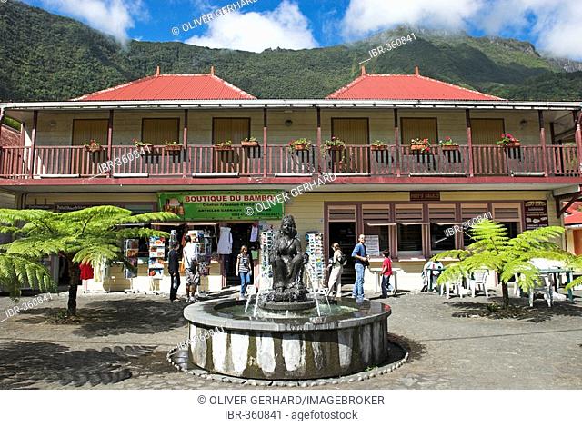 Main square of Hell-Bourg, caldera Cirque de Salazie, La Reunion Island, France, Africa