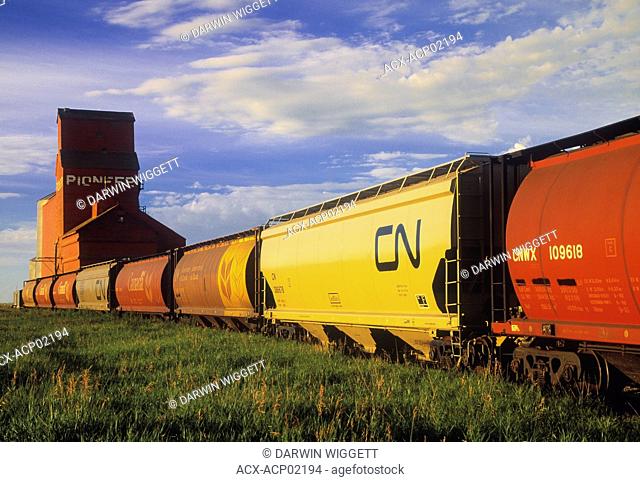 Grain Elevator and CN Rail train near Regina, Saskatchewan, Canada