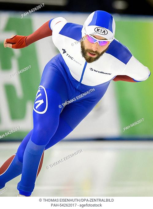 Speed skater Aleksandr Rumyantsev of Russia competes in the men's 5000 metre race during the speed skating world cup season 2014/2015 in Berlin, Germany