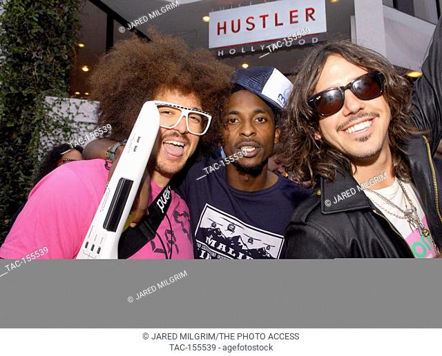 (L-R) Redfoo of LMFAO, Shwayze and Cisco Adler backstage portrait on day 3 of the 2nd Annual Sunset Strip Music Festival on September 12, 2009 in Los Angeles