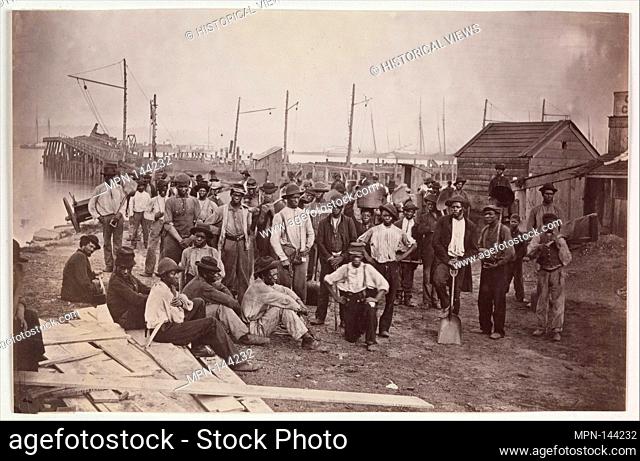 Laborers at Quartermaster's Wharf, Alexandria, Virginia. Artist: Attributed to Andrew Joseph Russell (American, 1830-1902); Former Attribution: Formerly...