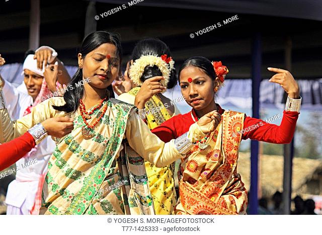 Bihu, Assamese Tribes Performing Traditional Bihu Dance at Namdapha eco cultural festival, Miao, Arunachal Pradesh, India