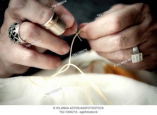 Handicraft  Cross-stitch work  Good linen  Close