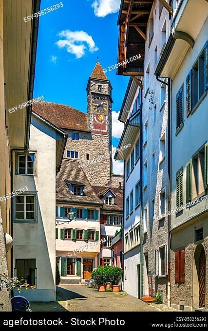 Street with historical houses in Rapperswil old town, Switzerland