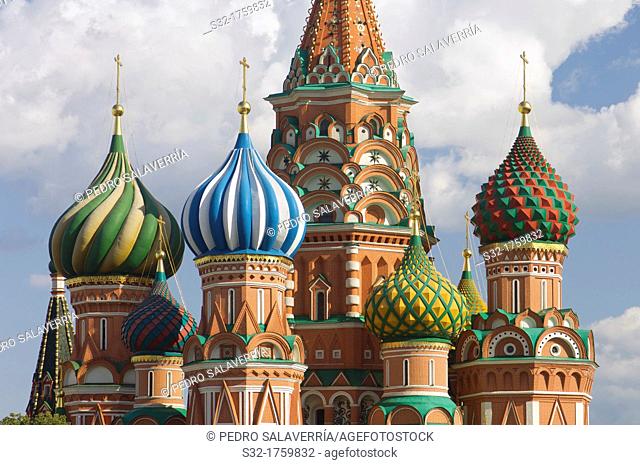 View of the Orthodox Cathedral of St  Basil in Red Square in Moscow, Russia
