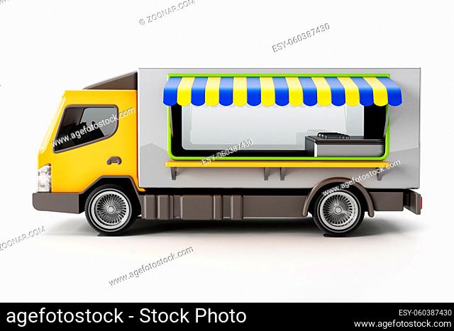 Generic fast food truck isolated on white background. 3D illustration