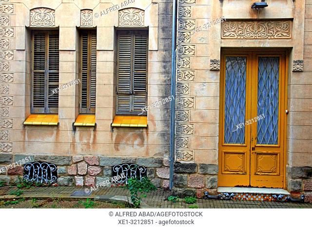 door and windows, Casa La Bombonera, 1910, modernism, architect Joaquim Raspall, La Garriga, Catalonia, Spain