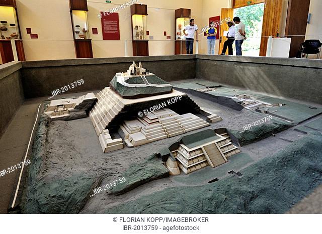 Model of the pre-Hispanic Pyramid of Cholula and the church of Iglesia Nuestra Senhora de los Remedios in the museum of the excavation site, San Pedro Cholula