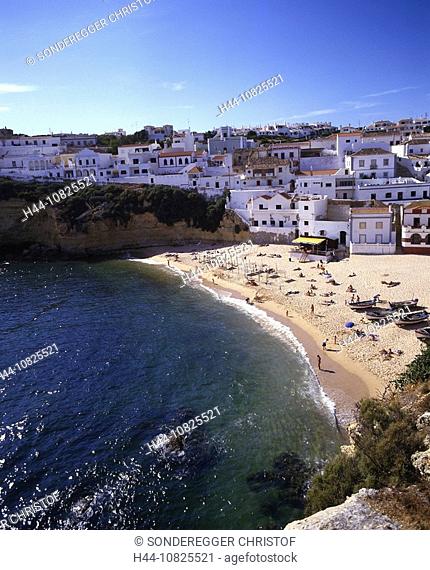 Carvoeiro, village, overview, bay, beach, seashore, Algarve, Portugal, Europa, Europe, coast, sea