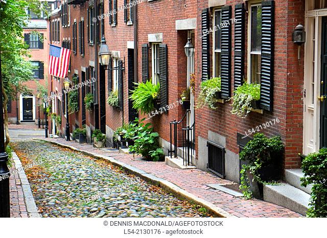 Historic Acorn Street on Beacon Hill in dowtown Boston Massachusetts MA