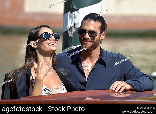 Italian actress Francesca Chillemi and the Turkish actor Can Yaman at the 79 Venice International Film Festival 2022. Arrival at Lido