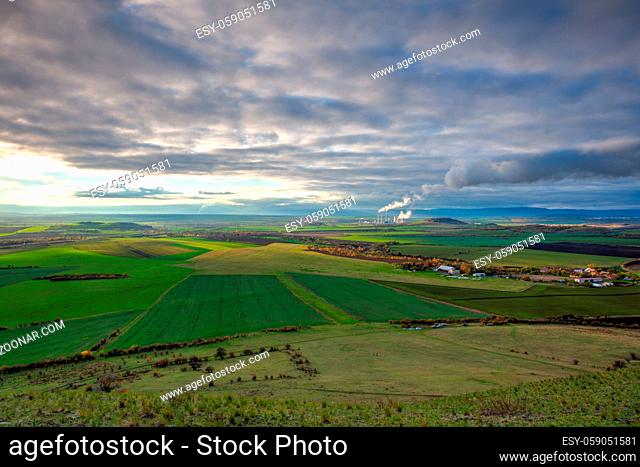 Amazing autumn view from Rana Hill in Central Bohemian Uplands, Czech Republic. Central Bohemian Uplands is a mountain range located in northern Bohemia