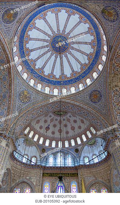 Sultanahmet Camii The Blue Mosque interior with decorated painted domes