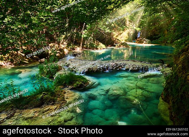 Turquoise waters in the Urederra river, Baquedano, Navarra, Spain, Europe